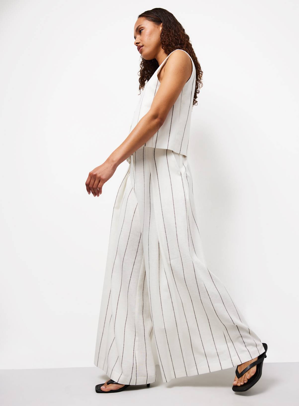 White Stripe Linen Blend Wide Leg Co-ord Trousers 20R - Image 2